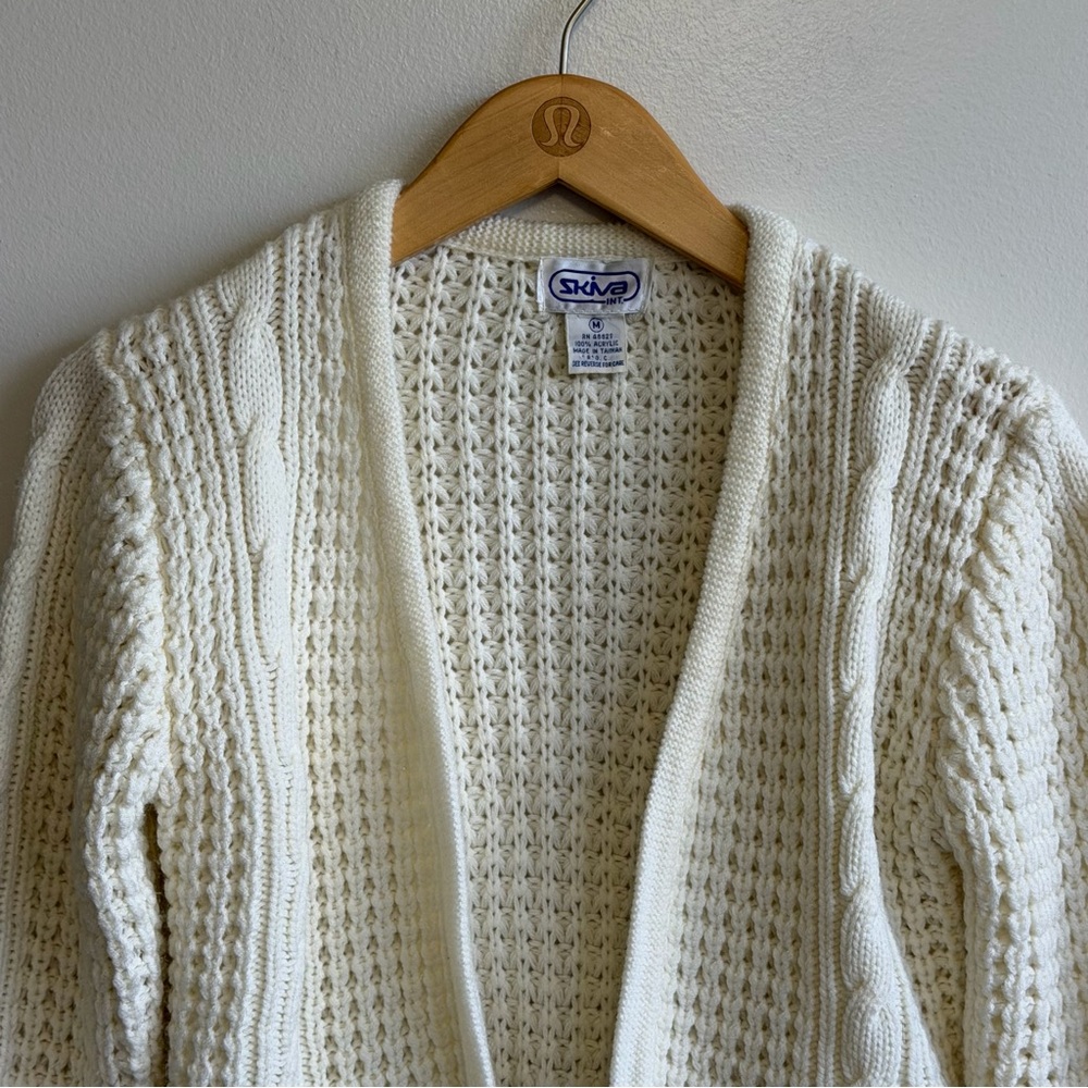 Skiva Cream Cable Knit Cropped Open Cardigan Sweater Medium Fits Small - Picture 3 of 5